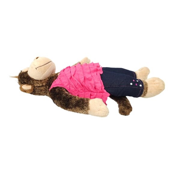 Build A Bear Smiley Monkey Stuffed Animal Plush Toy Pink Top Denim Sequin Jeans - Picture 8 of 13